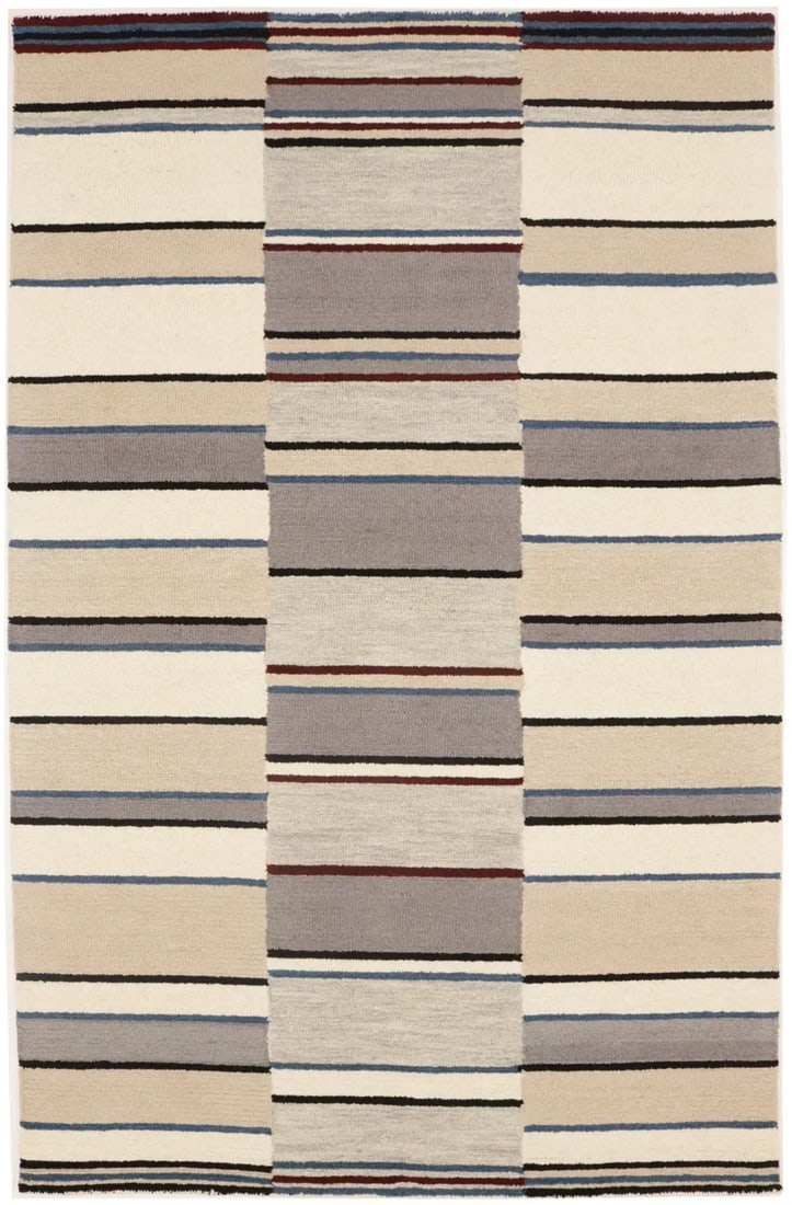 5x8 Wool Modern Hand-Tufted Multicolor Striped Area Rug for Kids Bedroom: 5x8 Wool Modern Hand-Tufted Multicolor Striped Area Rug for Kids Bedroom This hand-tufted area rug features a vibrant multicolored striped pattern, perfect for adding a modern touch to a kids' bedroom