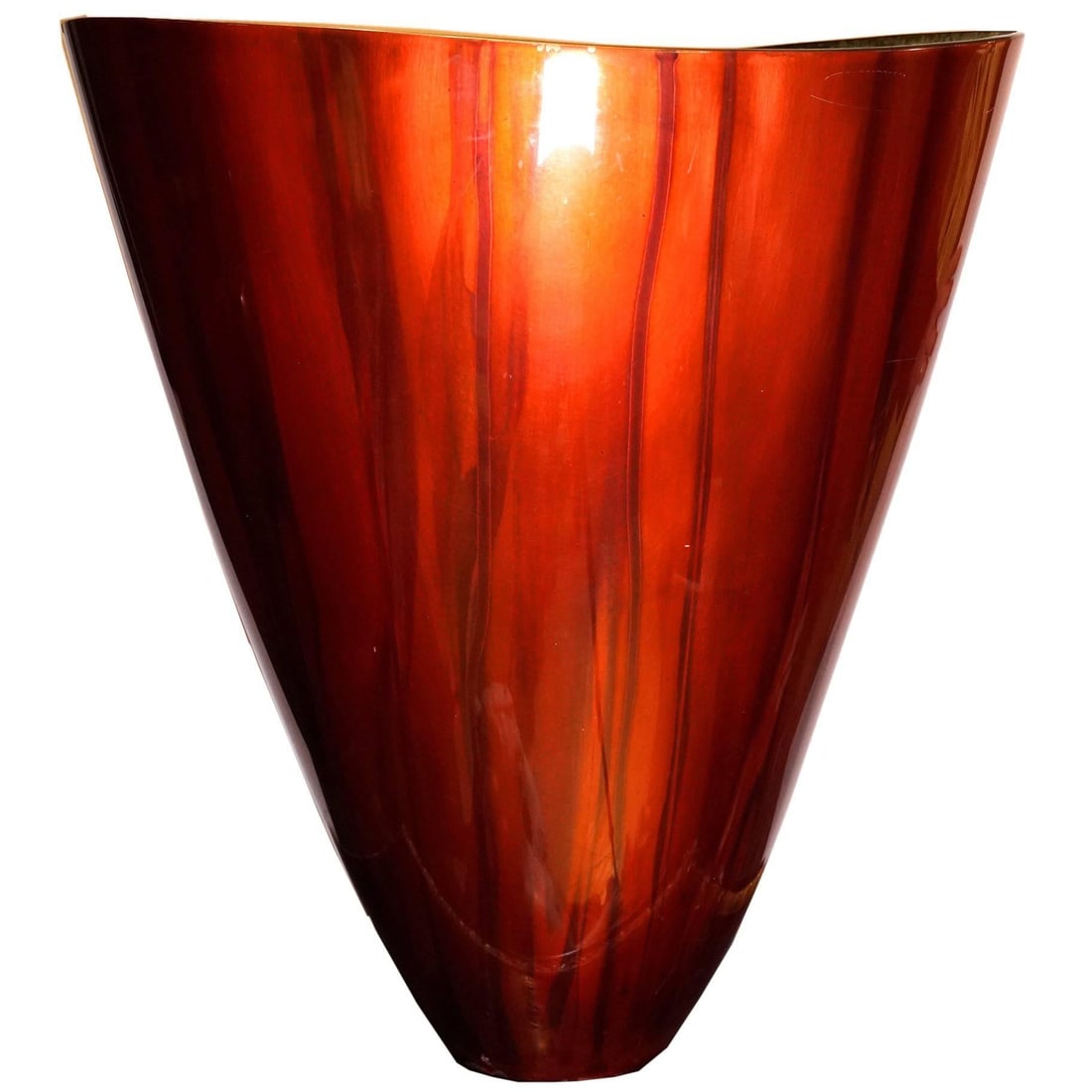 Large Red Enameled Bronze Vase Limited Edition by David Dirrim 1990: Large Red Enameled Bronze Vase Limited Edition by David Dirrim 1990 This large, limited edition vase by American artist David Dirrim features a striking red enameled finish on cast bronze. Created in 