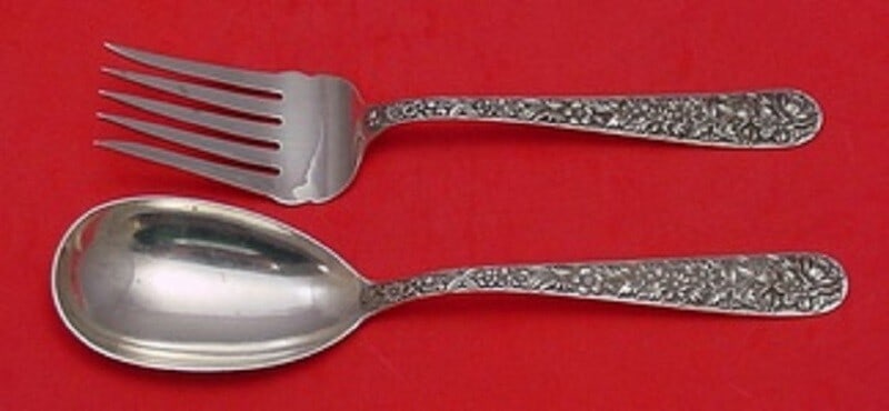 Kirk Repousse Sterling Silver 2pc Salad Serving Set 9.5 Inch: Kirk Repousse Sterling Silver 2pc Salad Serving Set 9.5 Inch Enhance your dining experience with this exquisite 2-piece salad serving set in the classic Repousse pattern by Kirk. Crafted from high-qua