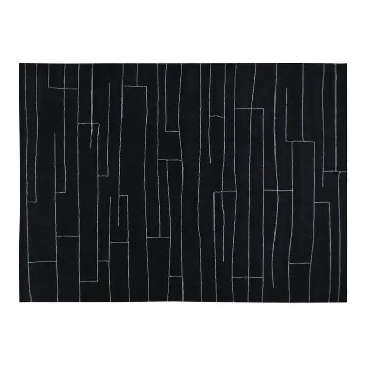 Abstract Patterned Azilal Wool Rug 9'2 x 12'1 Hand Knotted Moroccan: Abstract Patterned Azilal Wool Rug 9'2 x 12'1 Hand Knotted Moroccan This Moroccan Azilal hand-knotted wool rug features an abstract design in black. Crafted from wool, it offers a unique artisanal tou