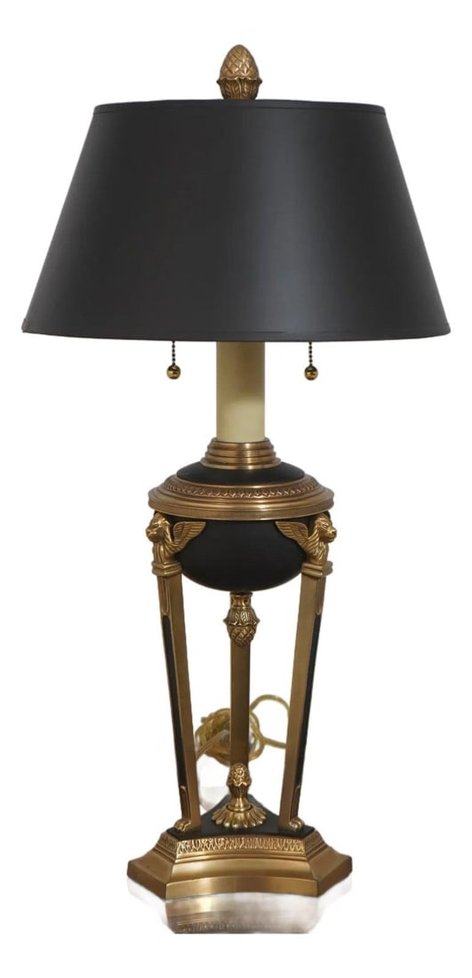 Empire Style Solid Brass Chapman Table Lamp with Drum Shade Circa 1972 (1 of 10)