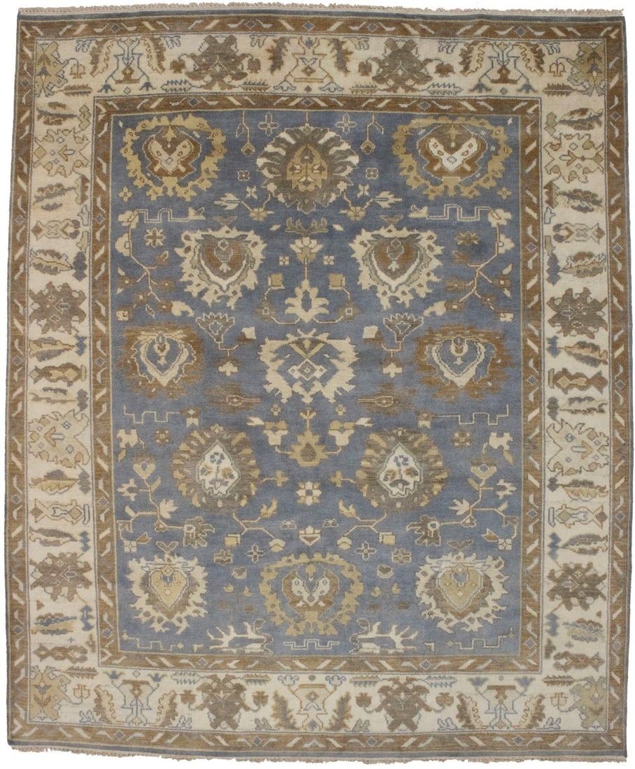 Handmade 8'3 x 9'11 Floral Wool Rug in Muted Tones: Handmade 8'3 x 9'11 Floral Wool Rug in Muted Tones Enhance your living space with this exquisite Handmade Floral Osh Chobi Wool Rug, featuring classic oriental design elements in muted tones. Measurin