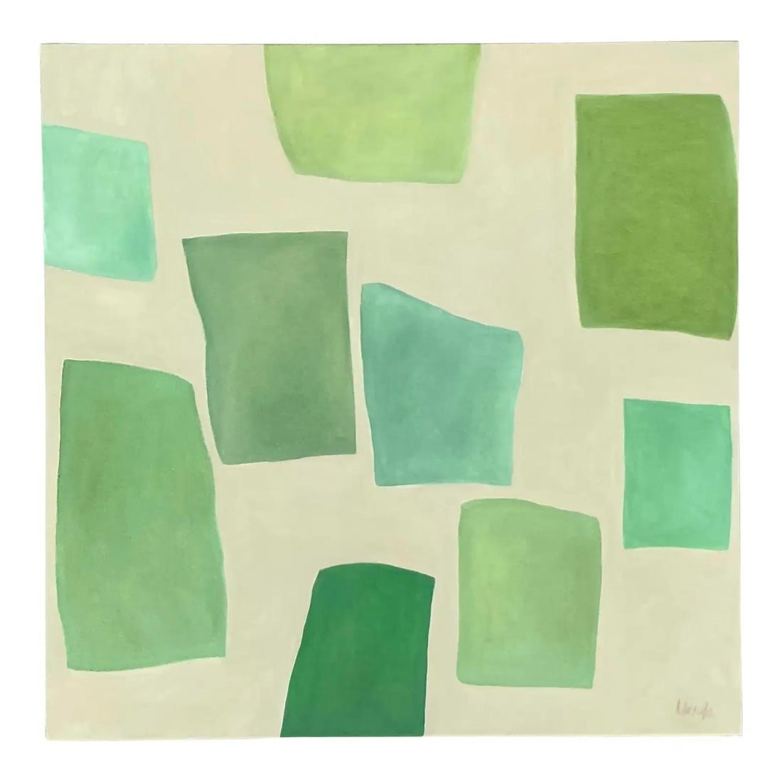 Mid-Century Square Geometric Oil Painting Signed Ursula 36 x 36 Canvas (1 of 6)