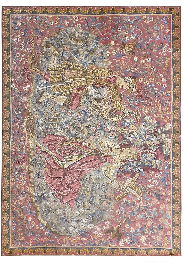 Rare French 4 x 6 Hand-Knotted Decorative Hanging Tapestry 17th Century Design (1 of 12)