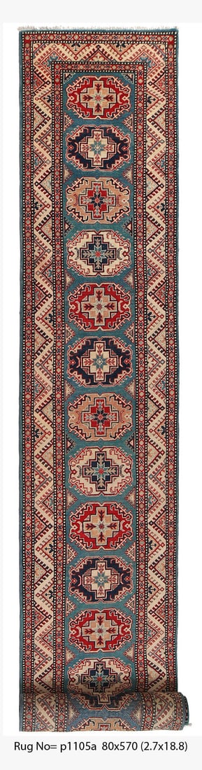 Handmade Wool Kazak Rug 2.7 x 18.8 Feet Quality Design: Handmade Wool Kazak Rug 2.7 x 18.8 Feet Quality Design Free continental US Shipping Enhance your space with this exquisite 2.7 x 18.8 handmade wool genuine Kazak rug. This rug showcases the traditiona