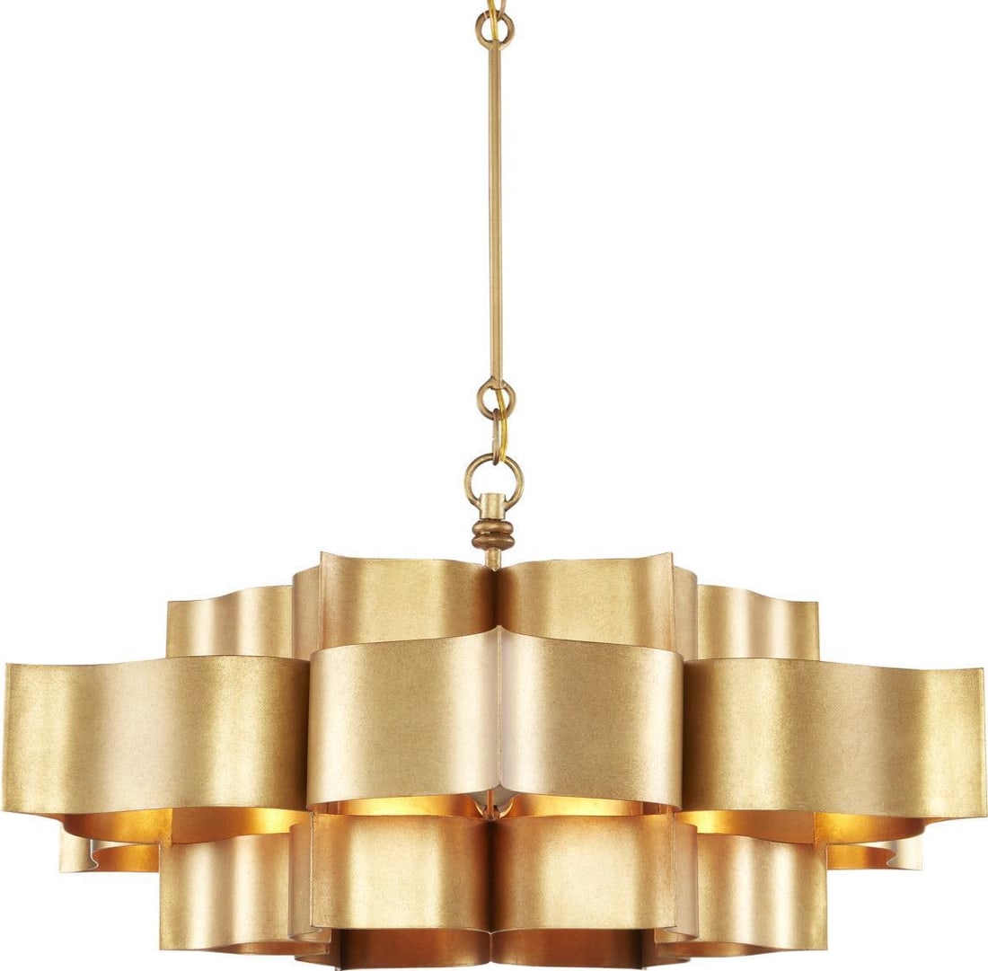 Currey Grand Lotus Gold Bowl Chandelier 6 Bulb Adjustable Height (1 of 6)