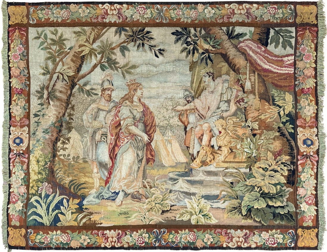 French Wool Silk Wall Tapestry Queen Boudica 7x8 Antique: French Wool Silk Wall Tapestry Queen Boudica 7x8 Antique This is an authentic antique French tapestry from circa 1890, handwoven from wool and silk. Measuring approximately 6'8" x 7'10" (203 x 239 cm)