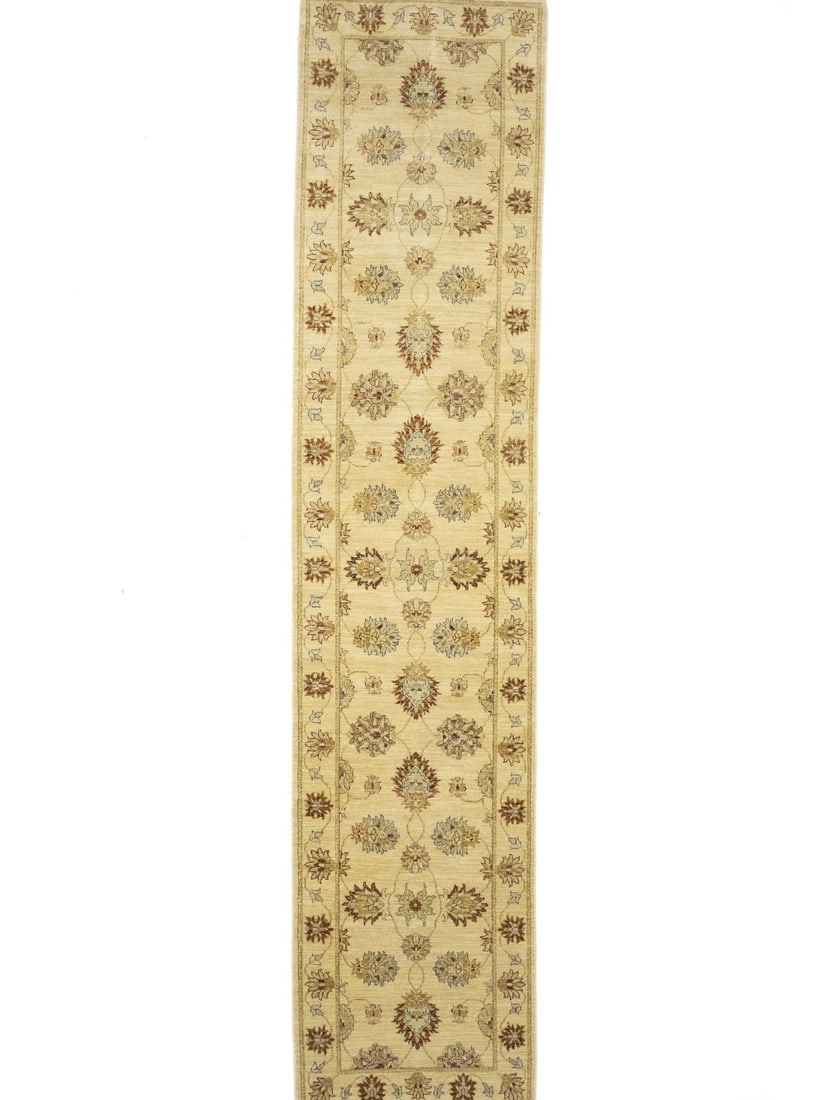 Hand Knotted Wool Peshawar Floral Runner Rug 2'8 x 12'0: Hand Knotted Wool Peshawar Floral Runner Rug 2'8 x 12'0 This Peshawar runner rug features a hand-knotted floral design crafted from handspun wool. With a modern regional design and traditional style, 