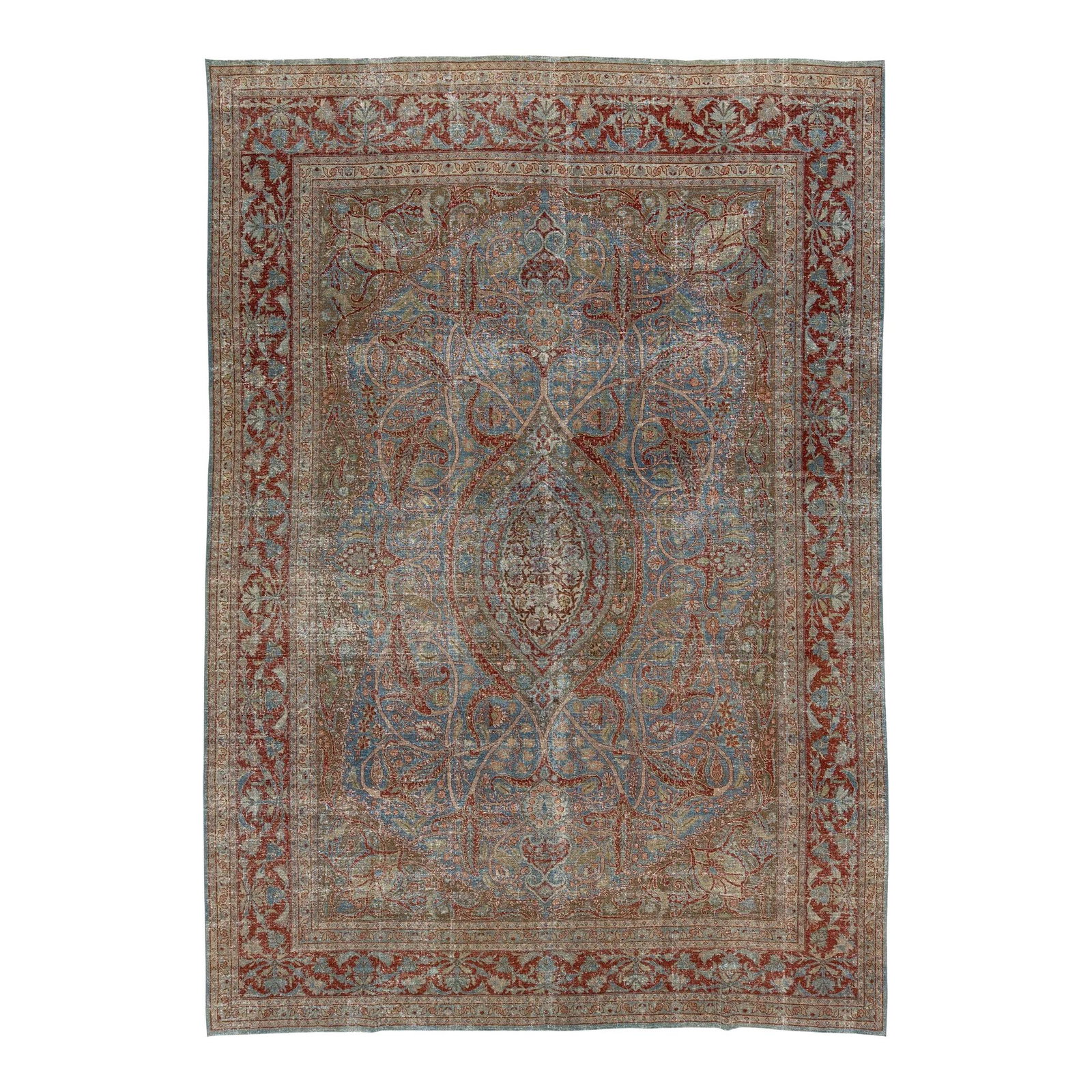 Antique Persian Tabriz Wool Rug 1910s Blue Floral Medallion 8'1 x 11'8: Antique Persian Tabriz Wool Rug 1910s Blue Floral Medallion 8'1 x 11'8 Discover the elegance of this antique Persian Tabriz rug from the 1910s, featuring a stunning blue field adorned with an intricat