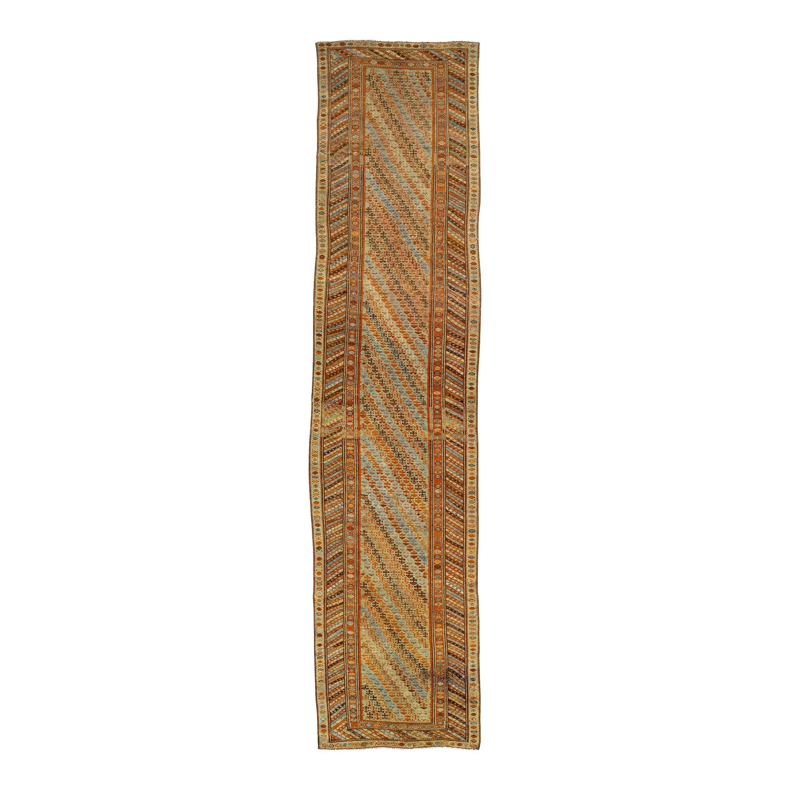 1920s Kurdish Wool Runner Beige Geometric Design 4' x 16'4": 1920s Kurdish Wool Runner Beige Geometric Design 4' x 16'4" Discover the charm of this exquisite 1920s Persian Kurdish handmade wool runner, featuring a stunning geometric design set against a warm be