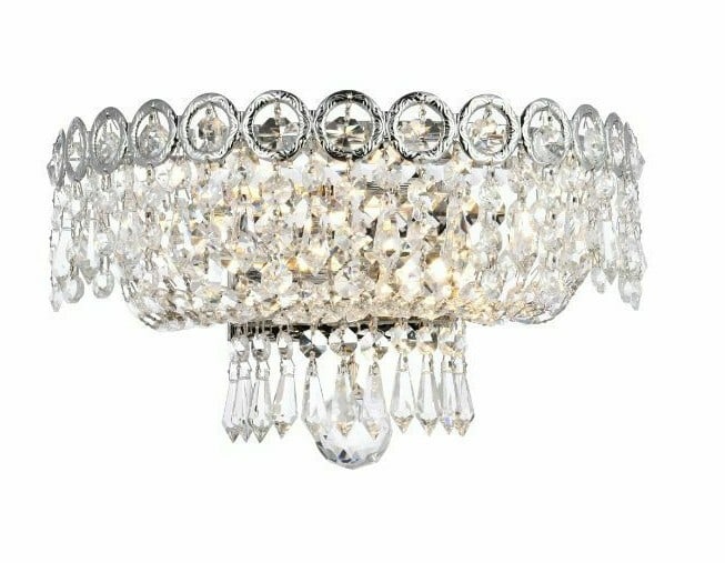 Century 2 Light Chrome Crystal Wall Sconce 12 Inch: Century 2 Light Chrome Crystal Wall Sconce 12 Inch This modern chrome wall sconce features a polished chrome frame adorned with Royal Cut clear crystal accents, offering a sophisticated lighting solut