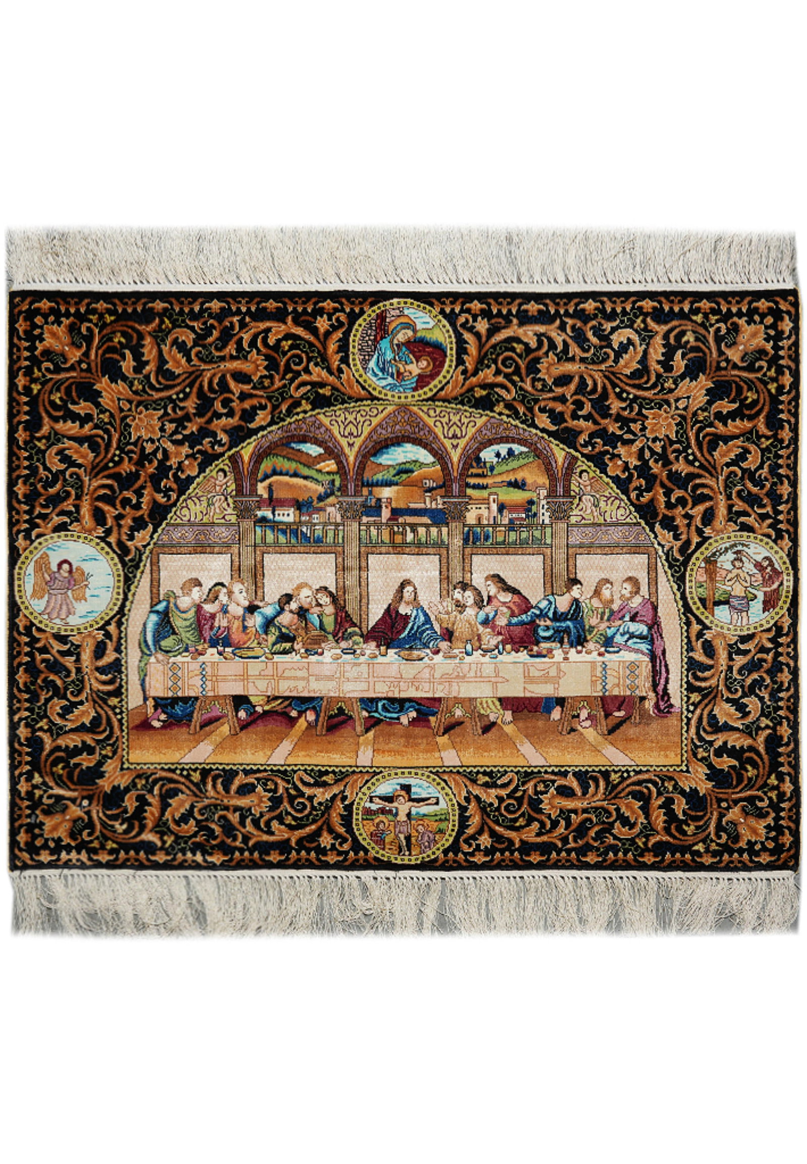 2.5 x 3 Hand-Knotted Silk Rug Last Supper of Jesus Religious Art (1 of 11)
