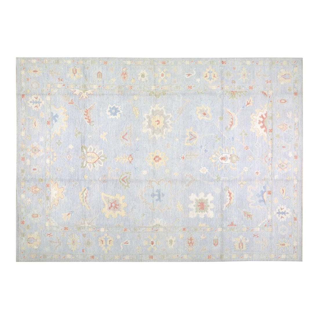 9'9" x 14'3" Wool Oushak Rug Hand Knotted Turkish Gray: 9'9" x 14'3" Wool Oushak Rug Hand Knotted Turkish Gray This Turkish Oushak rug is hand-knotted from wool using traditional techniques, combining timeless craftsmanship with a modern aesthetic. Its sof