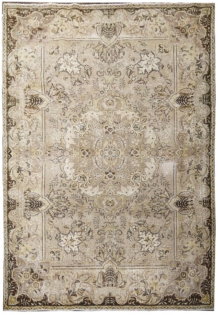 6.6 x 9.10 Vintage Turkish Rug Gray Khaki Hand-Knotted Wool Tabriz (1 of 16)