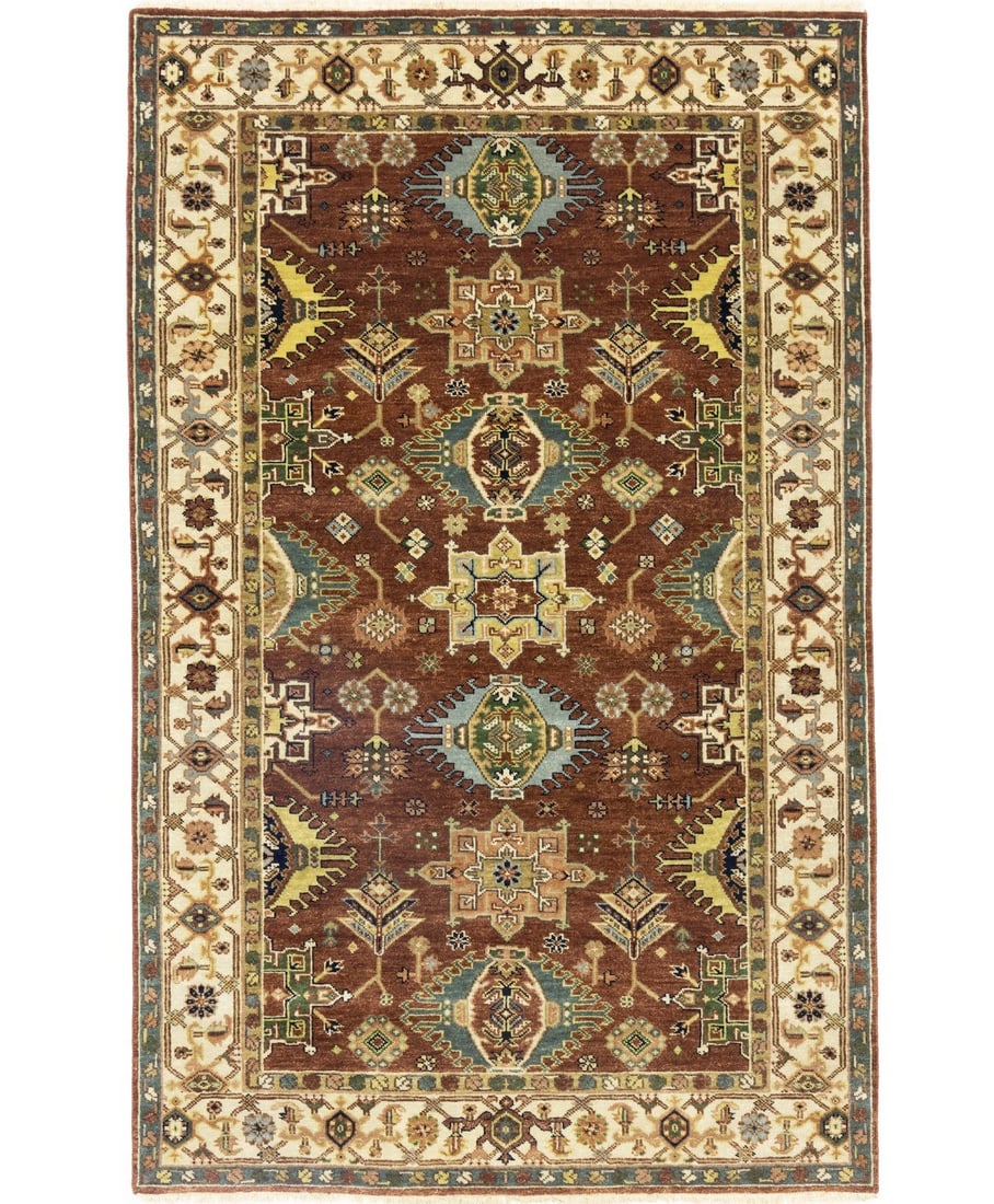 5X8 ft Hand-Knotted Tribal Geometric Wool Rug for Home Decor: 5X8 ft Hand-Knotted Tribal Geometric Wool Rug for Home Decor Enhance your space with this stunning 5'0" x 8'0" Farmhouse Tribal Geometric Rug, perfect for adding a touch of modern elegance to any room