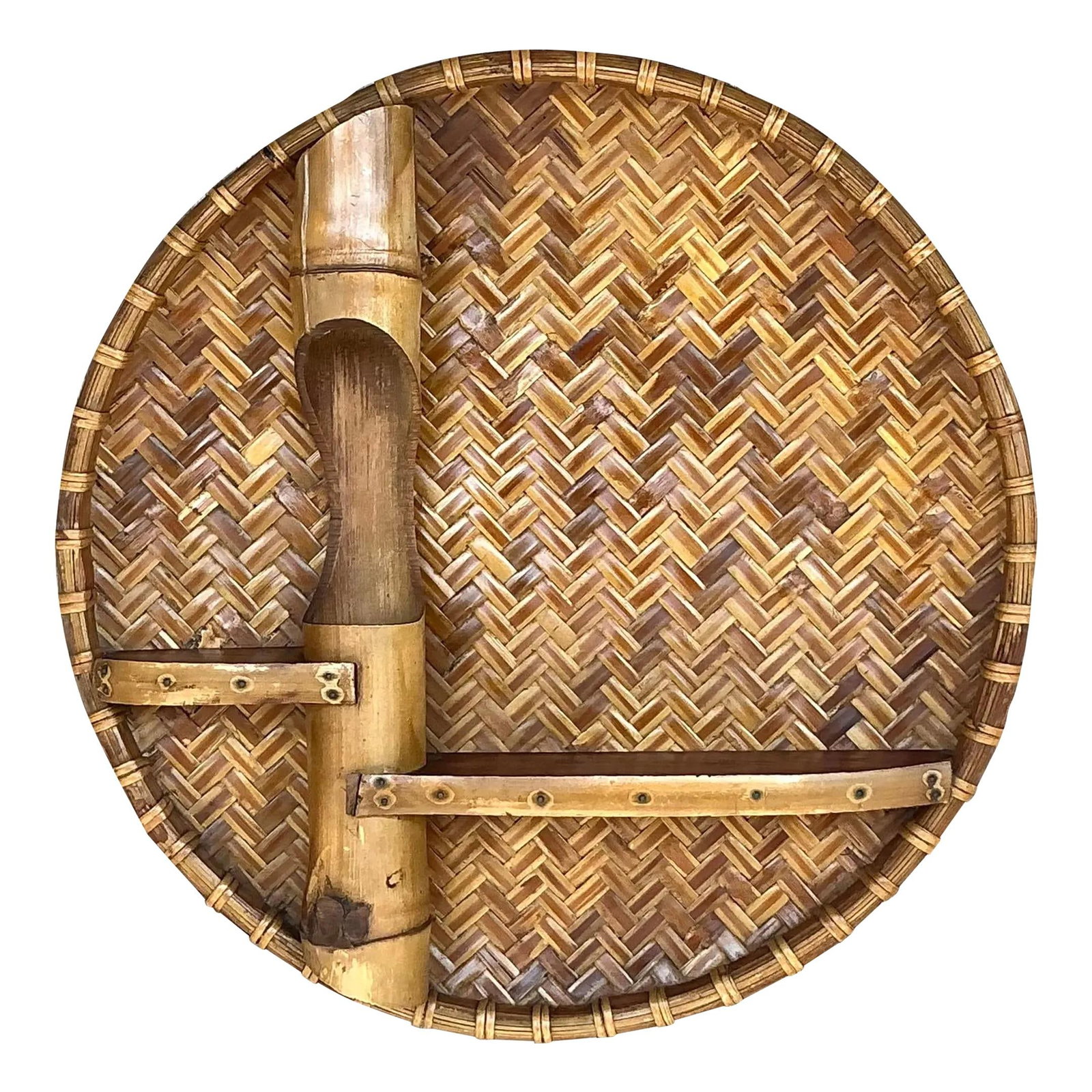 Vintage Coastal Rattan Bamboo Wall Shelf 29.5 Wide Tropical Decor: Vintage Coastal Rattan Bamboo Wall Shelf 29.5 Wide Tropical Decor Embellish your space with this charming vintage wall shelf, handcrafted from woven rattan and bamboo. The intricate basket weave desig