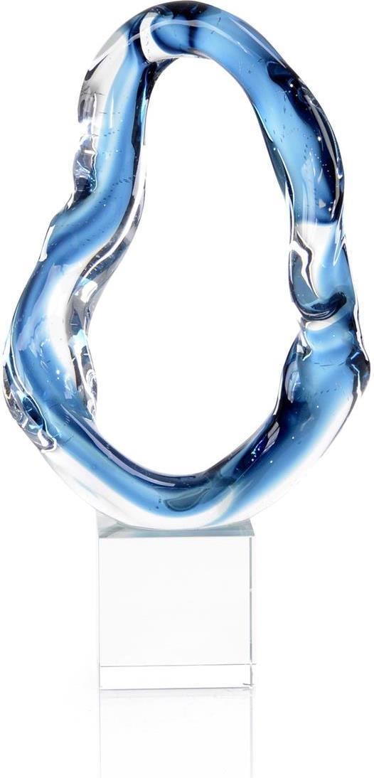 John-Richard Ocean Blue Hand-Blown Glass Sculpture with Crystal Base: John-Richard Ocean Blue Hand-Blown Glass Sculpture with Crystal Base Experience the elegance of this captivating ocean blue glass art sculpture, beautifully hand-blown to create a stunning contemporar