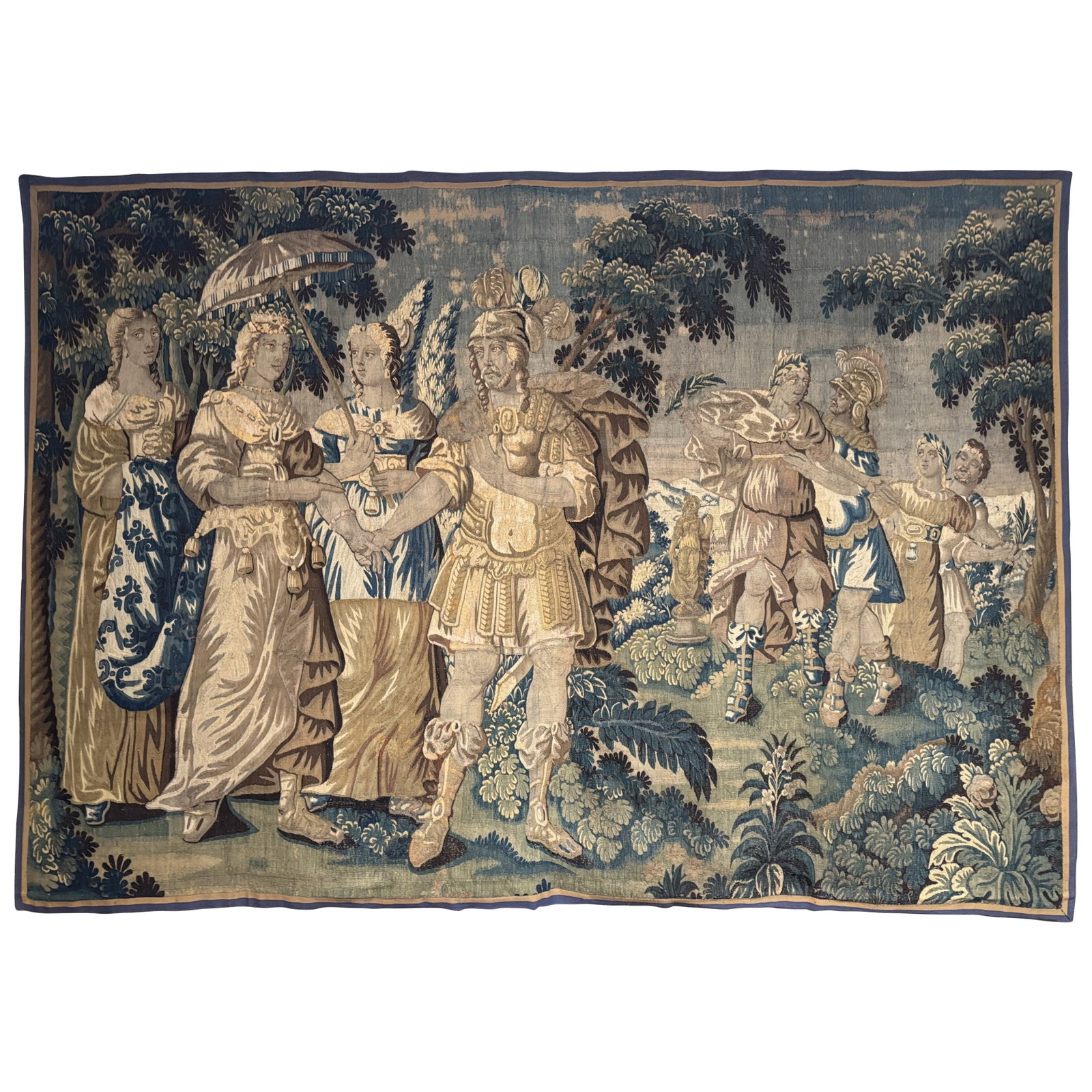 Late 18th Century Flemish Verdure Wool Tapestry: Late 18th Century Flemish Verdure Wool Tapestry This monumental late 18th century Flemish verdure tapestry, woven circa 1780 in Belgium, features a detailed neoclassical scene. The tapestry portrays a