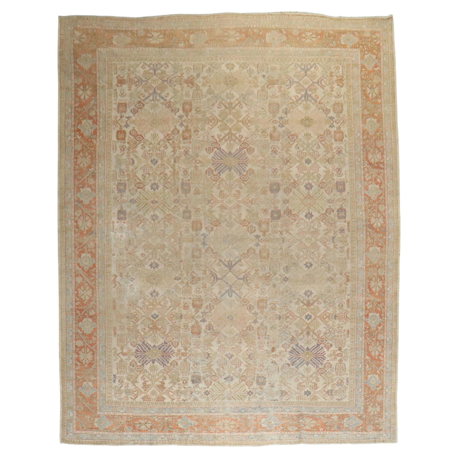 Hand Knotted Wool Mahal Area Rug 8'10 x 11'9 Ivory: Hand Knotted Wool Mahal Area Rug 8'10 x 11'9 Ivory This is a beautiful early 20th-century Mahal carpet, hand-knotted from wool and dating to the 1920s. The rug features a soft ivory ground with domina