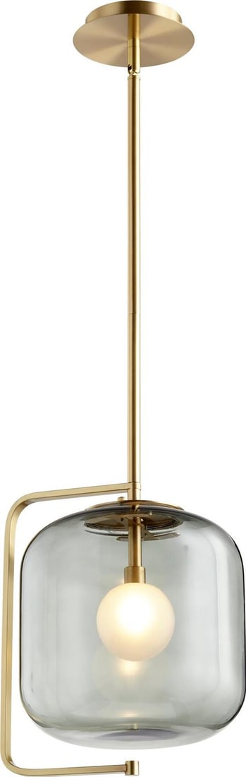 Cyan Isotope Pendant Light Mid-Century Modern Aged Brass Glass: Cyan Isotope Pendant Light Mid-Century Modern Aged Brass Glass Illuminate your space with the stylish Isotope Pendant Light, featuring exquisite glass shades and a sleek mid-century modern design. Thi