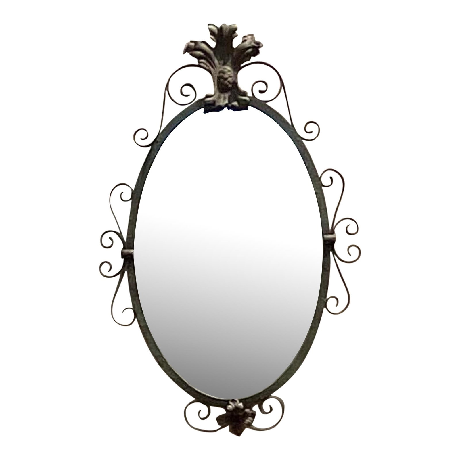 Vintage Regency Wrought Iron Oval Mirror Olive Finish 23 x 41 (1 of 6)