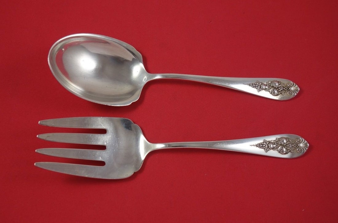 Lunt Sterling Silver Salad Serving Set 2pc Pendant of Fruit 8 7/8" (1 of 1)