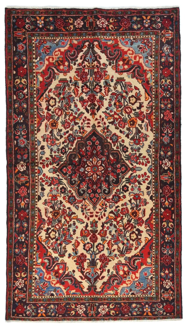 Vintage Handmade Tribal Wool Rug 5'2 x 9'2 Floral Cream Pattern: Vintage Handmade Tribal Wool Rug 5'2 x 9'2 Floral Cream Pattern Enhance your home decor with this vintage handmade tribal rug, a perfect blend of elegance and functionality. Measuring 5'2" x 9'2",