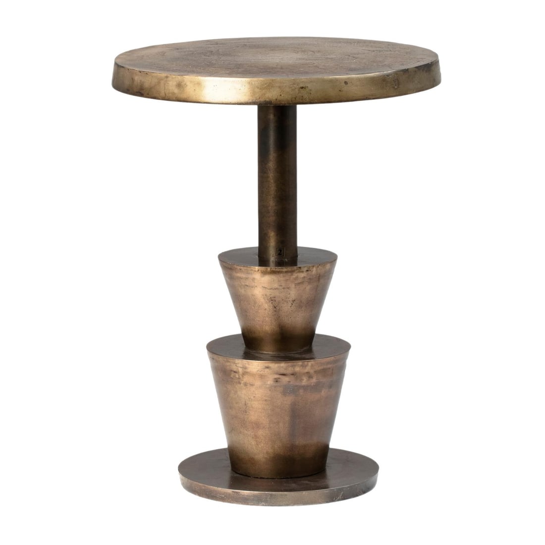Kenway Collection Round Pedestal Side Table in Brass Finish 18 x 22 Inches: Kenway Collection Round Pedestal Side Table in Brass Finish 18 x 22 Inches This side table features a pedestal round shape with an antique brass finish, crafted from cast aluminum metal. Designed in a
