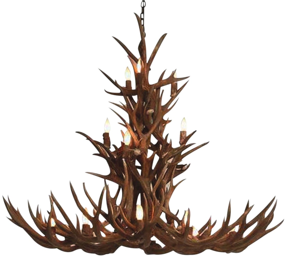 Customizable East Texas Antler Cascade Chandelier 16-Light Rustic Style: Customizable East Texas Antler Cascade Chandelier 16-Light Rustic Style Illuminate your space with this stunning East Texas Antler Chandelier, meticulously crafted from genuine mule deer antlers. Desi