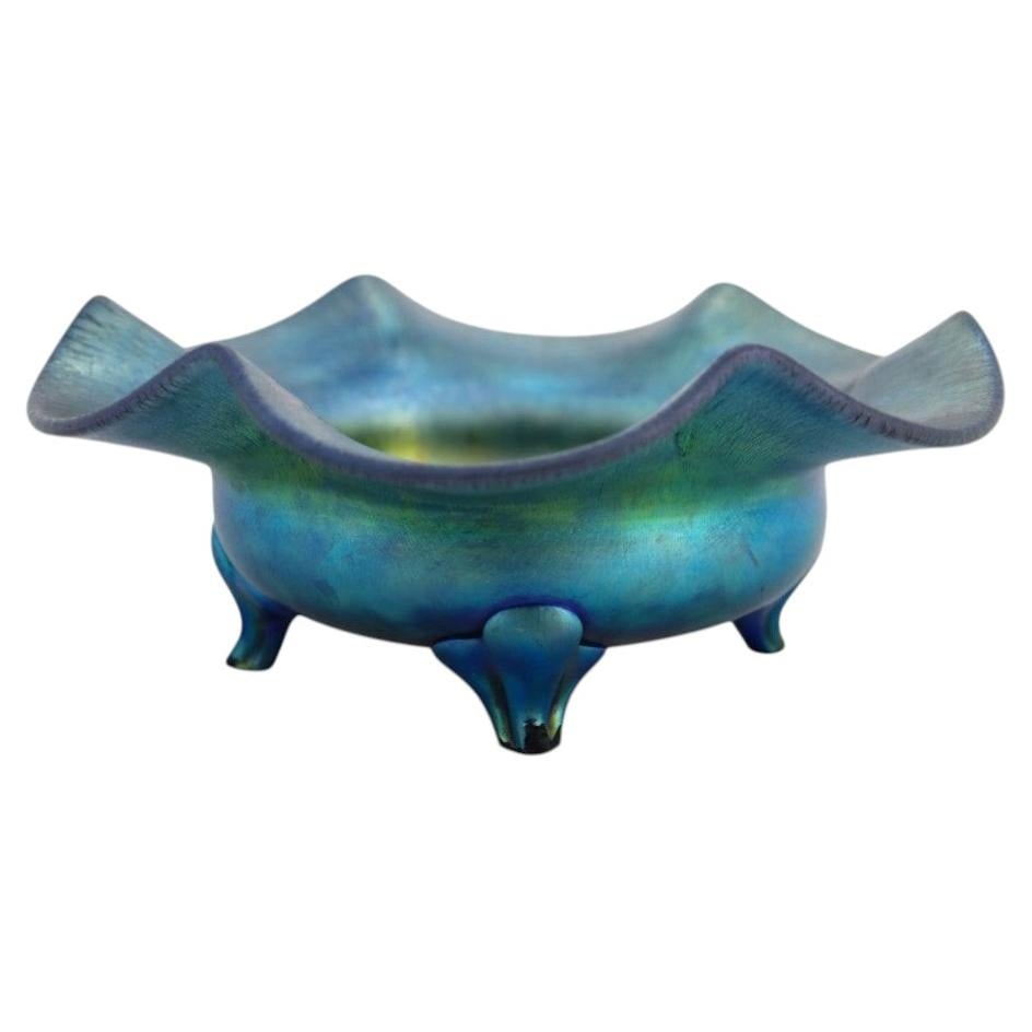 Steuben Blue Aurene Footed Art Glass Candy Dish Numbered c1920 (1 of 8)