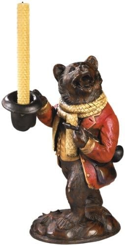 Lodge Style Whimsical Bear Candleholder Resin 14H 9W 5.5D: Lodge Style Whimsical Bear Candleholder Resin 14H 9W 5.5D This item is made at time of order. Please allow 42 to 70 days for production. Illuminate your space with this enchanting Whimsical Bear Resin