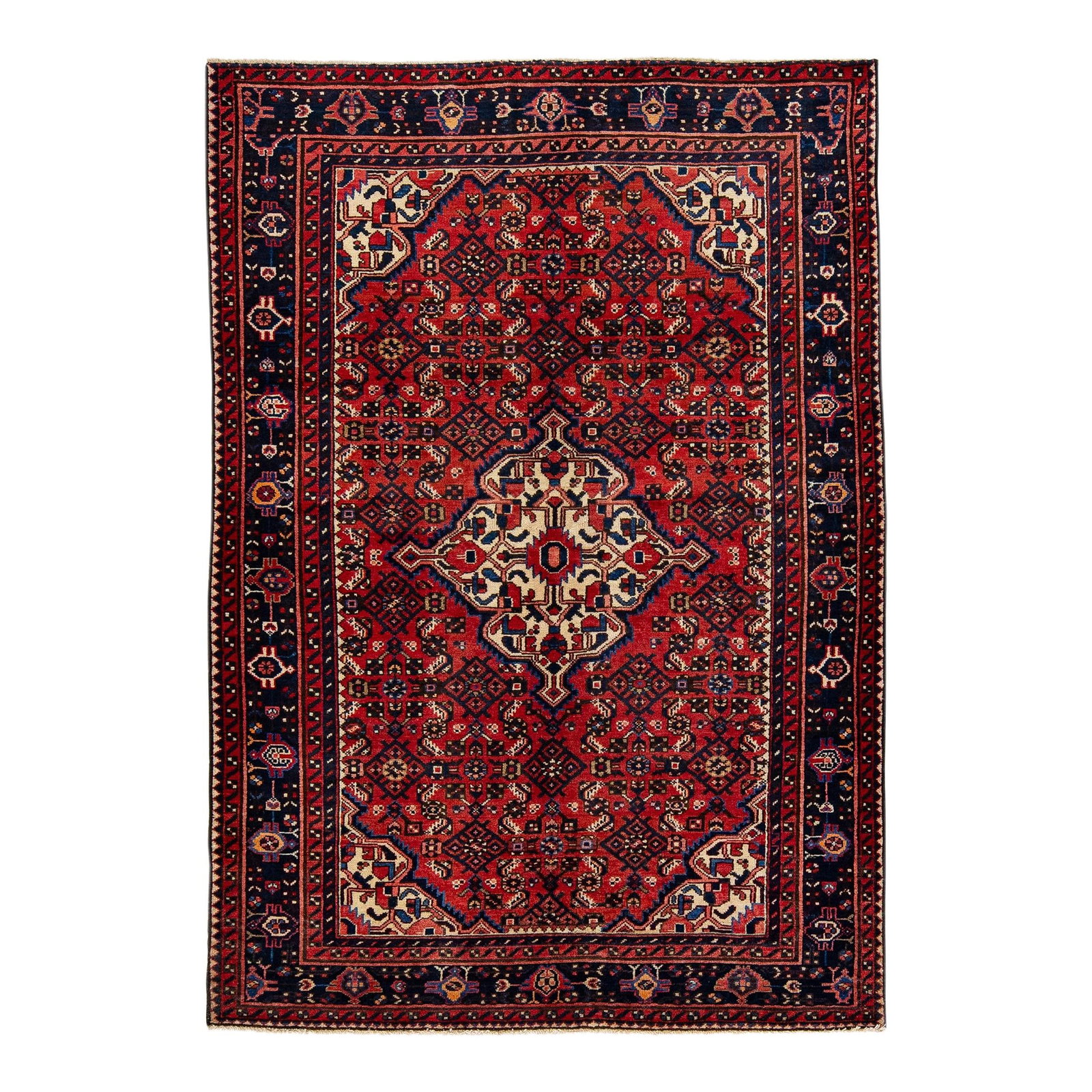 Vintage Persian Hamadan Red Wool Medallion Rug 4'8 x 6'8 (1 of 7)