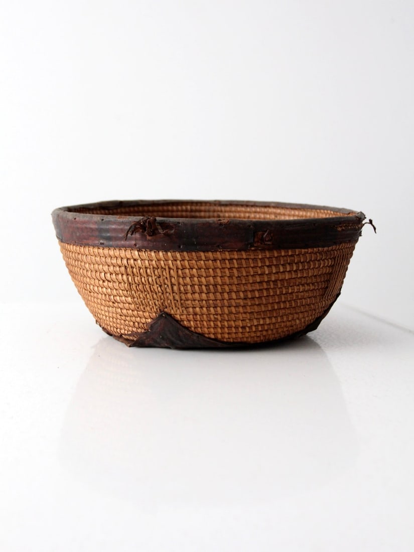 Antique Nupe Leather Wrapped Bowl 15 inch Decorative Accent (1 of 8)