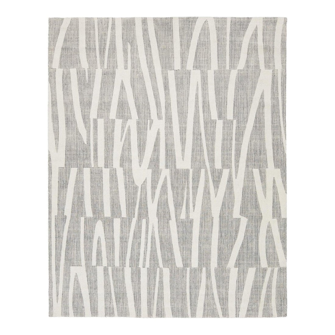 8x10 Hand Knotted Wool Flatweave Rug in Ivory and Slate: 8x10 Hand Knotted Wool Flatweave Rug in Ivory and Slate Contemporary hand-knotted wool rug with an abstract geometric pattern in an ivory and slate-grey palette. It features a durable flatweave constr