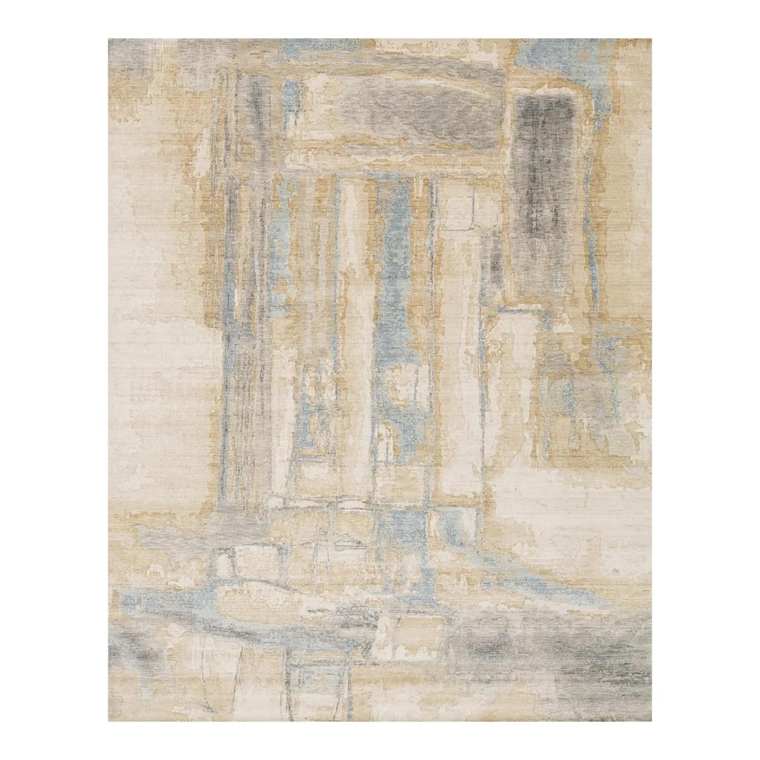 8' x 10' Abstract Wool Nylon Rug Sand Blue: 8' x 10' Abstract Wool Nylon Rug Sand Blue This modern abstract rug features a hand-loomed blend of wool and nylon, offering both durability and a luxurious texture. Its distressed pattern evokes the 