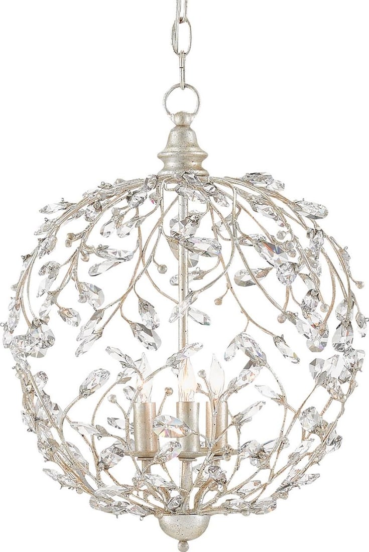 Currey Silver Orb Chandelier with Crystals Adjustable Height: Currey Silver Orb Chandelier with Crystals Adjustable Height Illuminate your space with this stunning silver orb chandelier, featuring beautiful crystal accents. This elegant piece is designed to enha