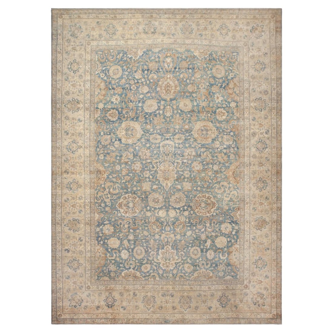 Antique Persian Tabriz Rug 14'1 x 19'7 Late 19th Century Wool: Antique Persian Tabriz Rug 14'1 x 19'7 Late 19th Century Wool This exquisite Oversize Antique Persian Tabriz Rug, dating back to the late 19th century, showcases a captivating blend of predominantly b
