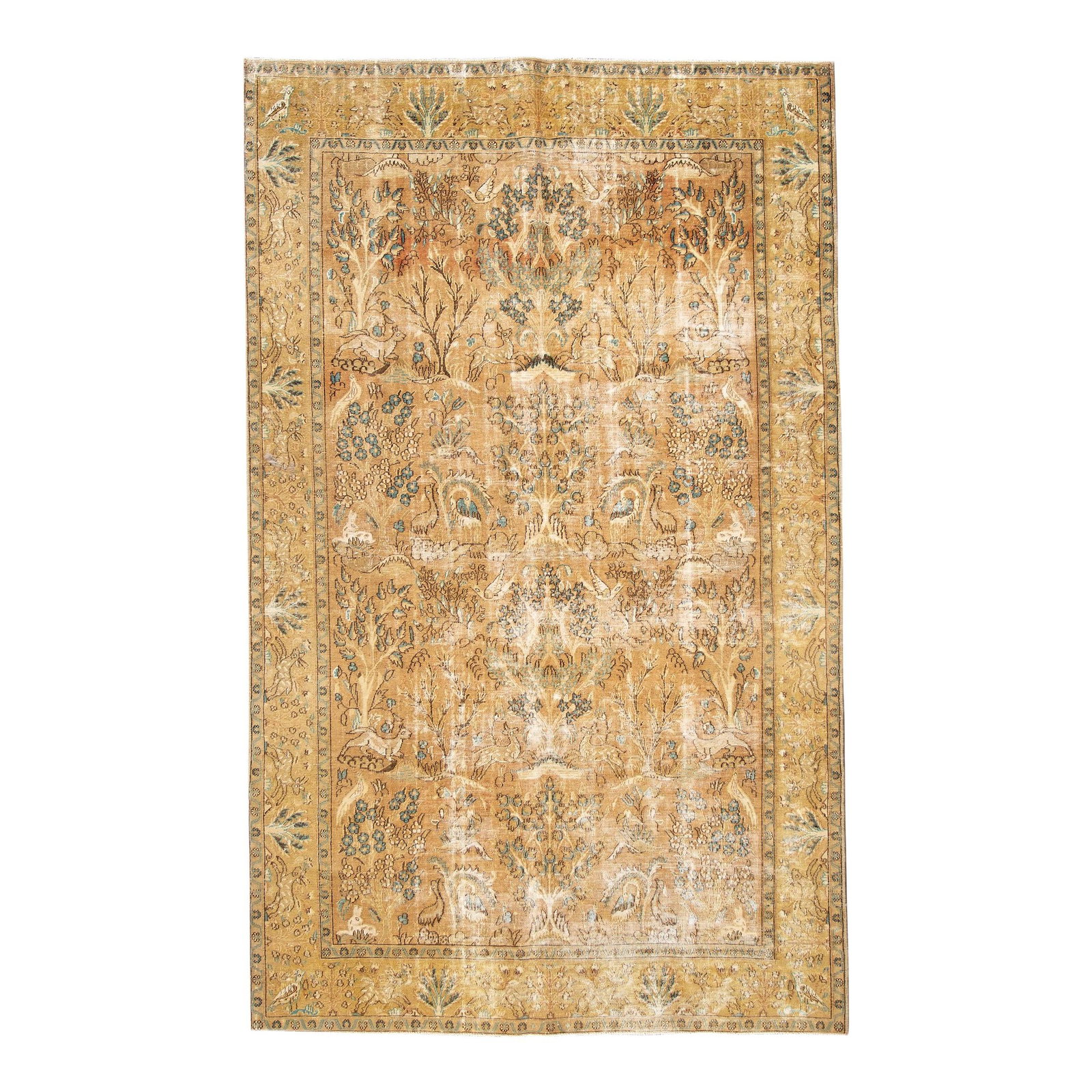 Vintage Handmade Taupe Floral Wool Rug 5'9 x 9'5: Vintage Handmade Taupe Floral Wool Rug 5'9 x 9'5 Enhance your space with this beautiful vintage distressed handmade wool rug. Featuring a stunning floral design in taupe with green and brown accents, 