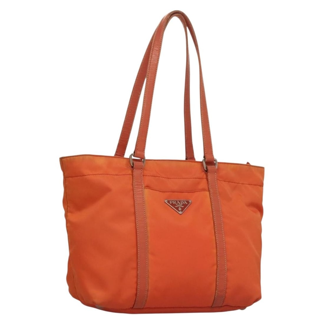 PRADA Nylon Tote Handbag in Orange and Silver Made in Italy: PRADA Nylon Tote Handbag in Orange and Silver Made in Italy Prada nylon tote bag in orange and silver, made in Italy. This women's bag is offered as the item only; box and dust bag are not included. C