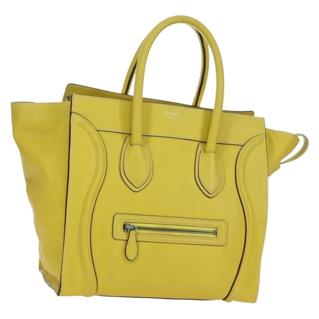 CELINE Luggage Mini Leather Handbag in Yellow: CELINE Luggage Mini Leather Handbag in Yellow Celine Luggage Mini Shopper handbag in yellow leather. This women's handbag is made in Italy and comes with the item only; box and dust bag are not includ