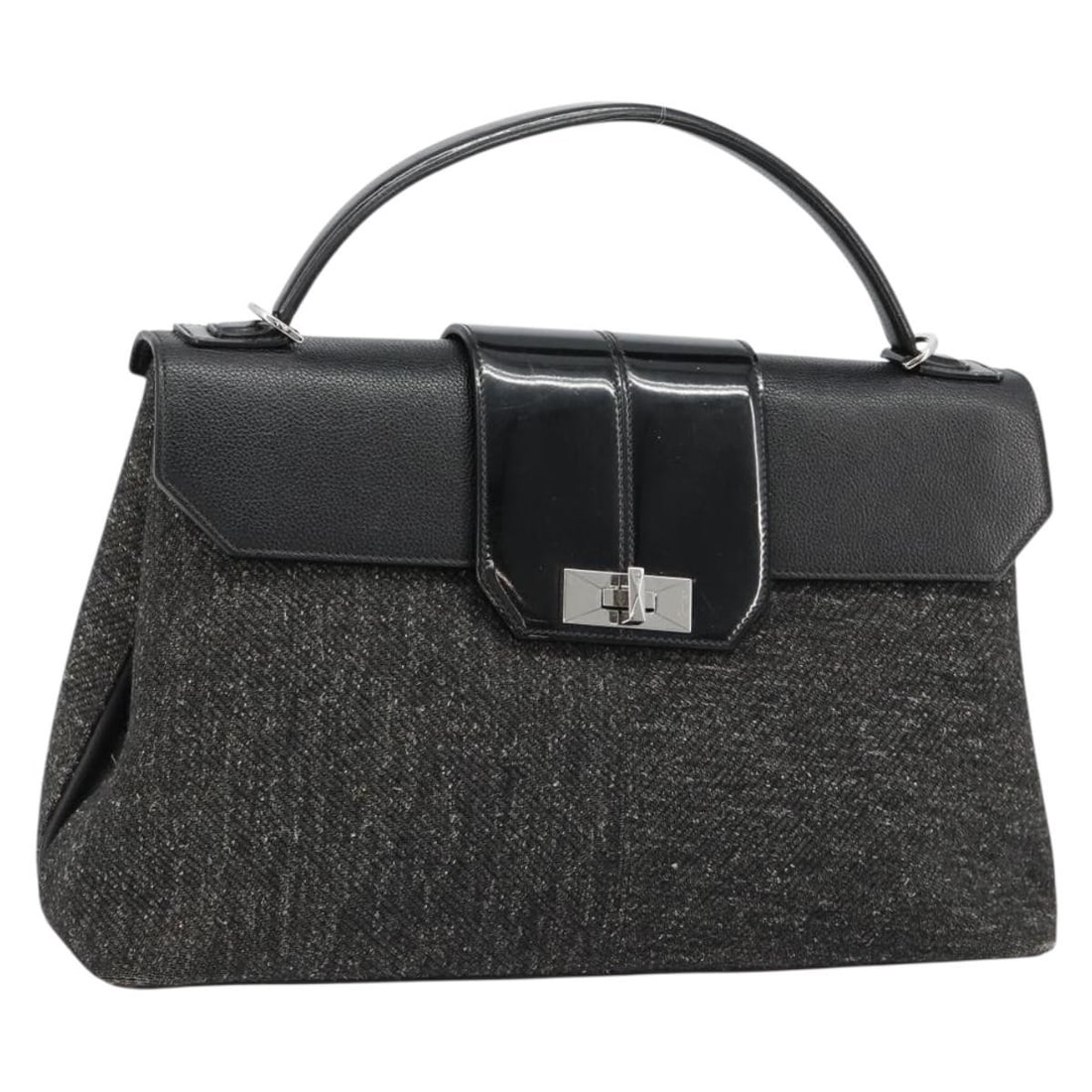 Cartier Black Canvas Hand Bag Silver Tone Italy: Cartier Black Canvas Hand Bag Silver Tone Italy Authentic Cartier women's handbag in black canvas with silver-tone accents, made in Italy. This heavily used bag shows visible wear throughout, includin
