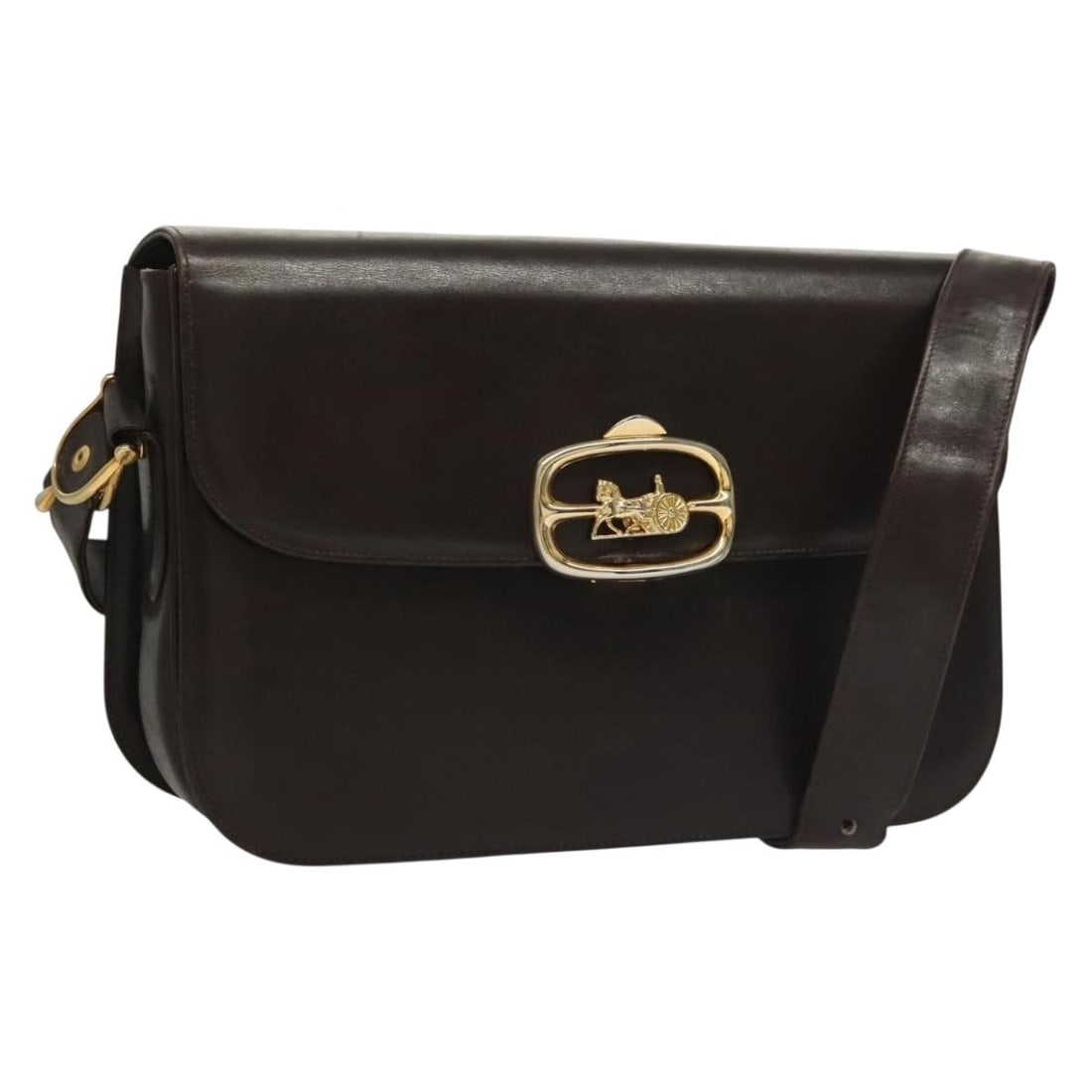 CELINE Brown Gold Leather Shoulder Bag Italy Auth 132899: CELINE Brown Gold Leather Shoulder Bag Italy Auth 132899 Presenting a chic CELINE shoulder bag, crafted from luxurious leather in an elegant brown and gold color scheme. This Italian-made shoulder bag