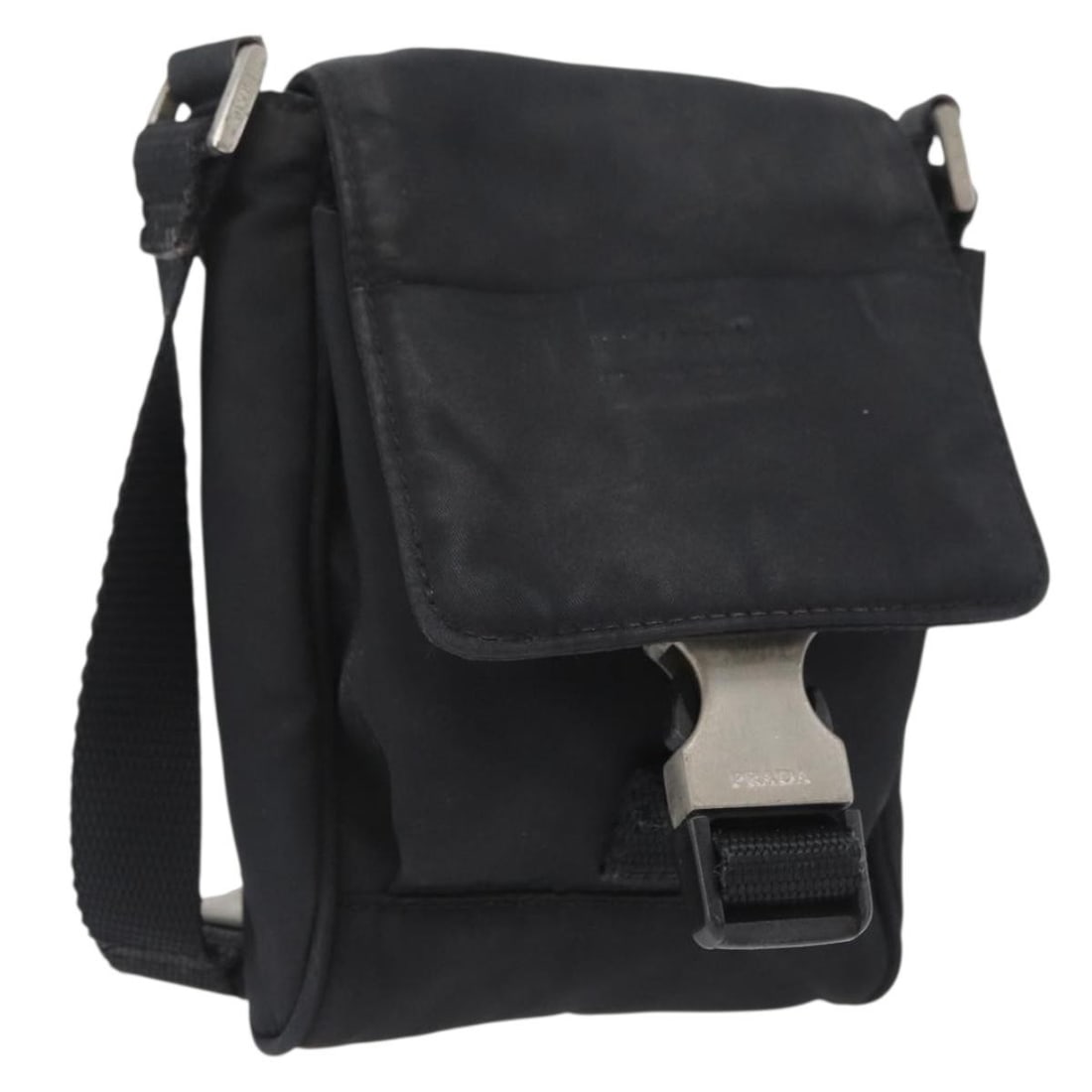Prada Black Nylon Women's Shoulder Bag with Silver Accents Italy: Prada Black Nylon Women's Shoulder Bag with Silver Accents Italy This PRADA women's shoulder bag features a black nylon exterior with silver-toned accents. Made in Italy, the bag is designed with a co