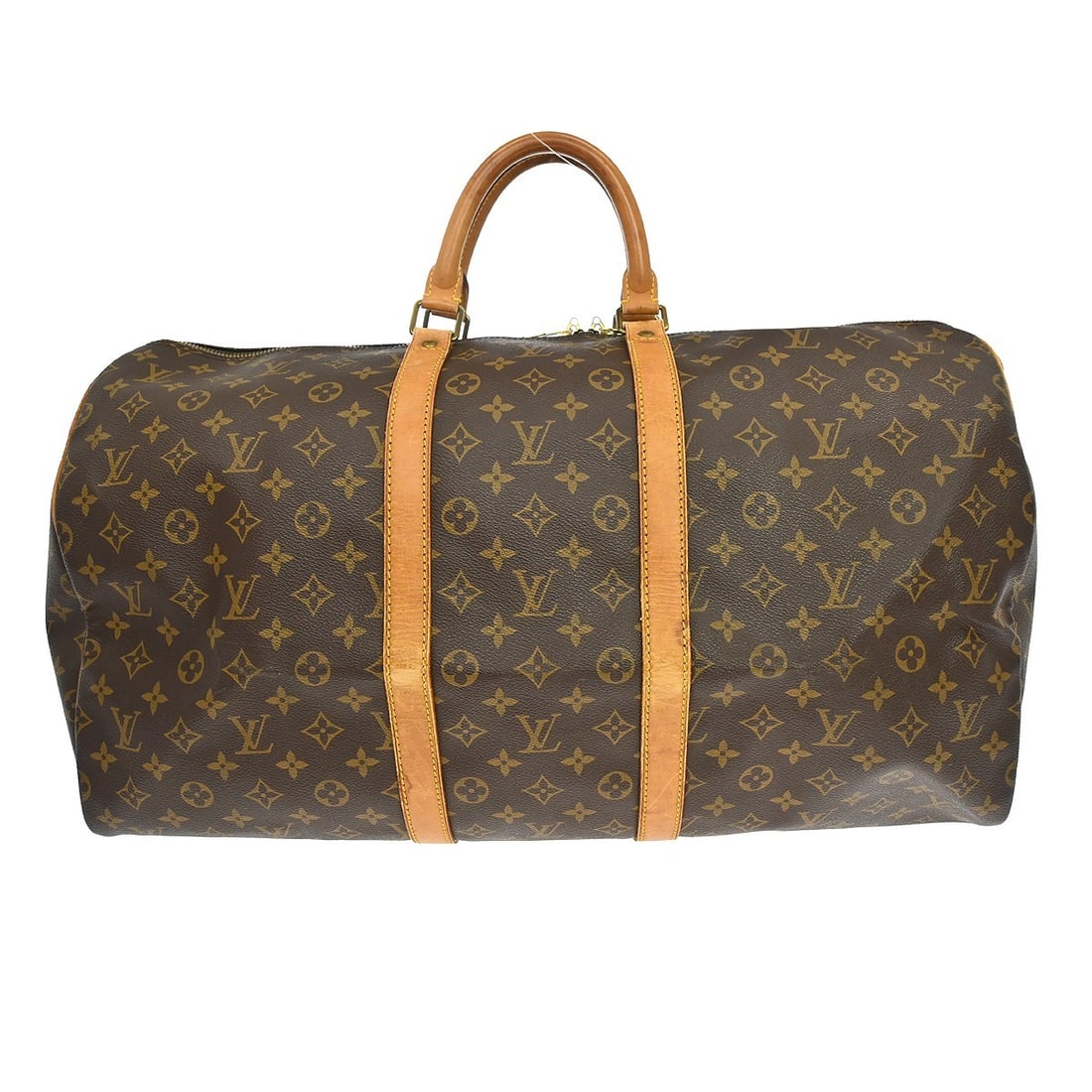 Louis Vuitton Keepall 55 Monogram Canvas Duffle Bag M41424: Louis Vuitton Keepall 55 Monogram Canvas Duffle Bag M41424 Vintage Louis Vuitton Keepall 55 travel handbag in Monogram canvas and leather with double handles and zip closure. This extra-large duffle-s