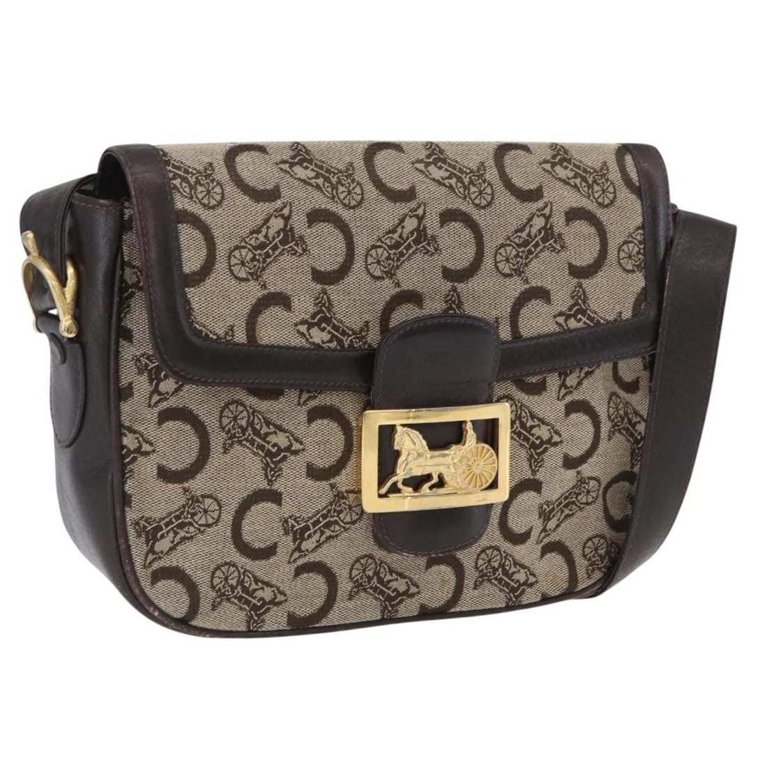 CELINE C Sulky Beige Canvas Shoulder Bag Gold Tone: CELINE C Sulky Beige Canvas Shoulder Bag Gold Tone Celine C Sulky shoulder bag in beige and gold canvas, made in Italy. This women's bag includes only the item shown in the photo; item box and dust ba