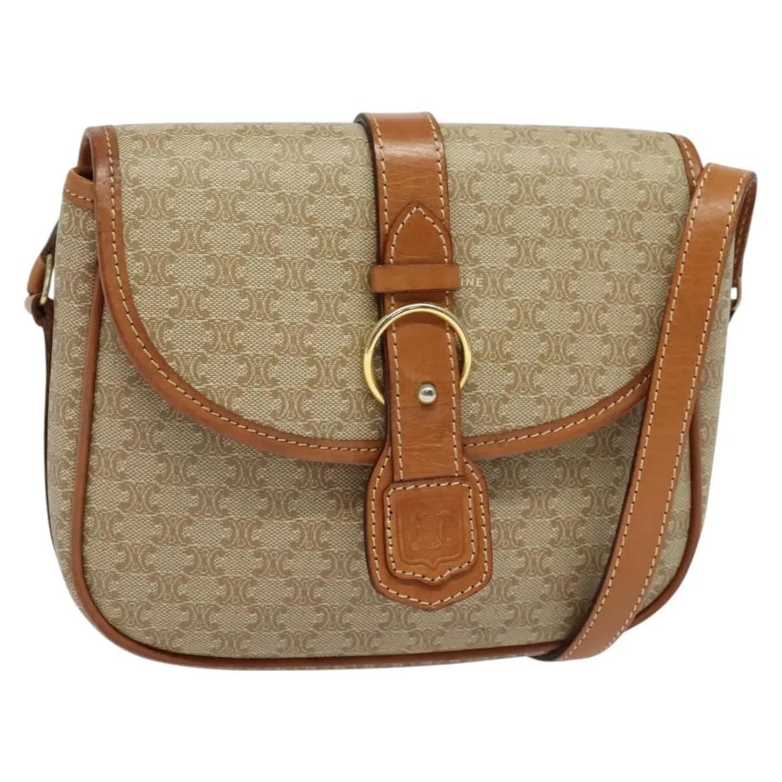 Celine Macadam Canvas and Leather Shoulder Bag Beige: Celine Macadam Canvas and Leather Shoulder Bag Beige This Celine Macadam Shoulder Bag for women features a beige canvas exterior with leather accents. It measures 19cm x 15cm x 6cm and was made in Ita