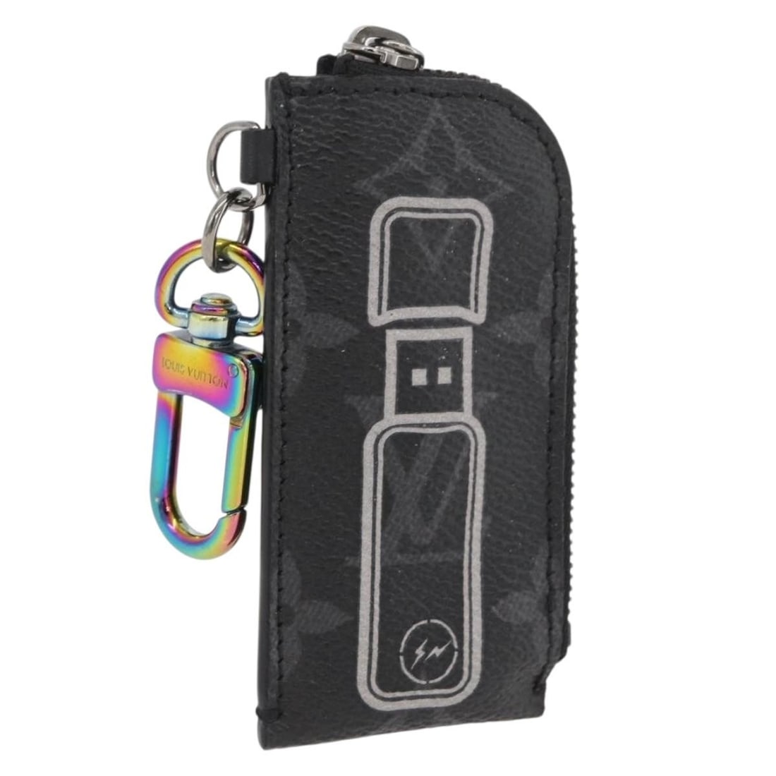 Louis Vuitton MP1856 Monogram Eclipse Canvas Key Holder: Louis Vuitton MP1856 Monogram Eclipse Canvas Key Holder Louis Vuitton Monogram Eclipse canvas key holder in heavily used condition. This Italy-made piece shows rubbing on the surface and corners, slig