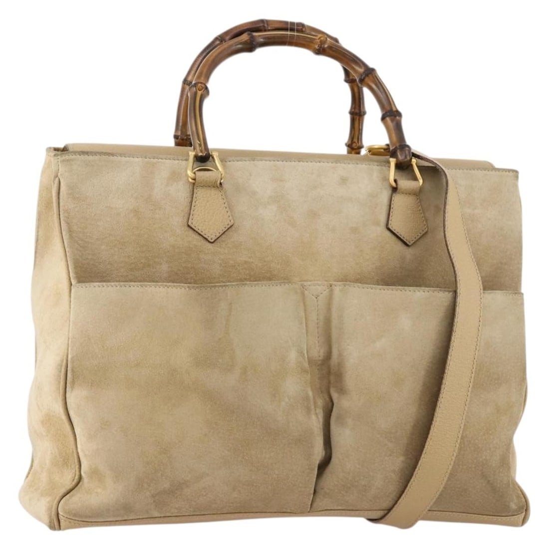 Gucci Bamboo Beige Suede 2way Shoulder and Top Handle Bag: Gucci Bamboo Beige Suede 2way Shoulder and Top Handle Bag This GUCCI Bamboo handbag is crafted from beige and gold suede and offers versatile two-way carrying with both handle and shoulder strap optio