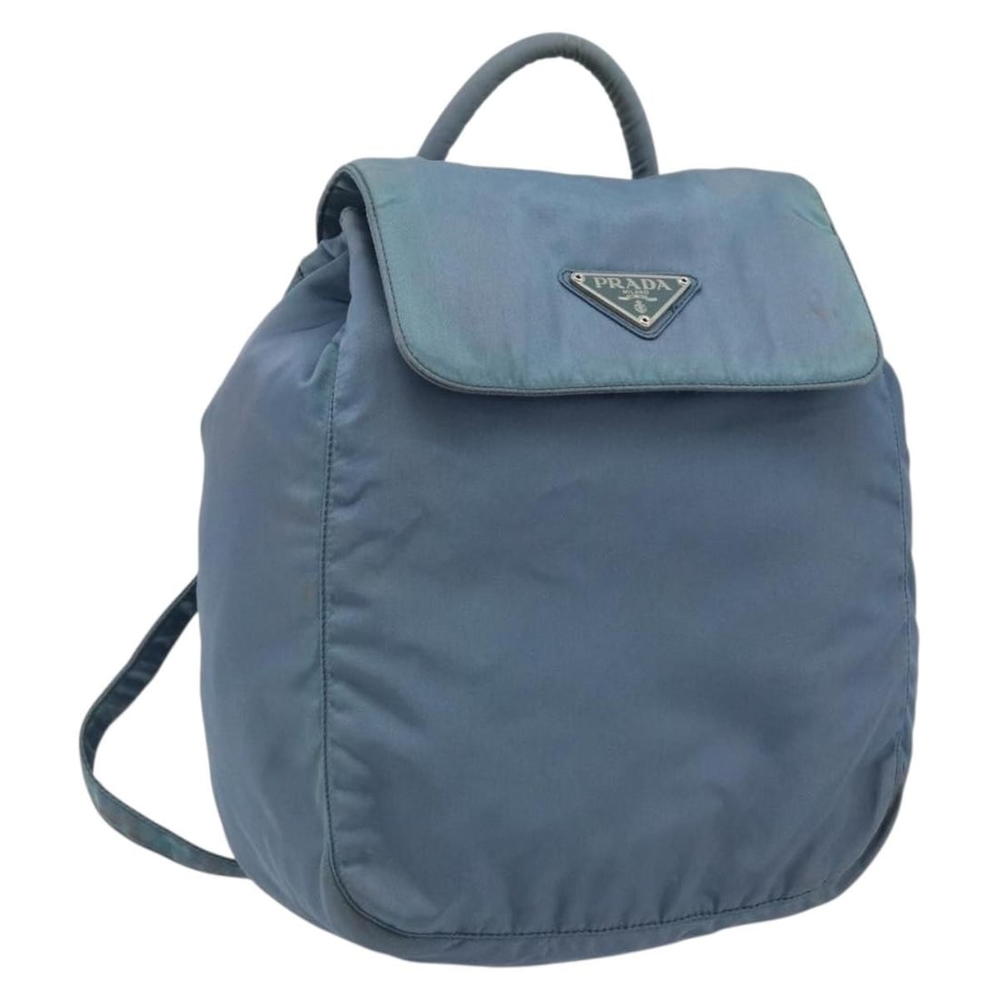 Prada Baby Blue Nylon Women's Backpack Silver Tone Accents: Prada Baby Blue Nylon Women's Backpack Silver Tone Accents This PRADA women's backpack features a baby blue nylon exterior with silver-tone accents. Designed for everyday use, it includes a main compa