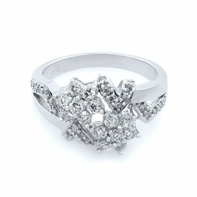 18K White Gold Rachel Koen Diamond Floral Cocktail Ring Size 7: 18K White Gold Rachel Koen Diamond Floral Cocktail Ring Size 7 Pre-owned Rachel Koen cocktail ring crafted in 18K white gold, featuring round brilliant cut diamonds arranged in a floral design with ad
